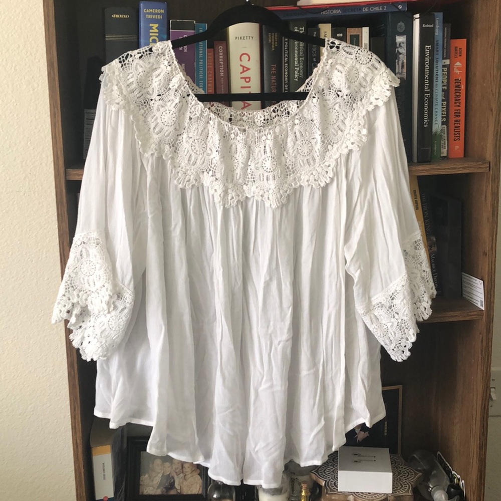Off the shoulder white shirt